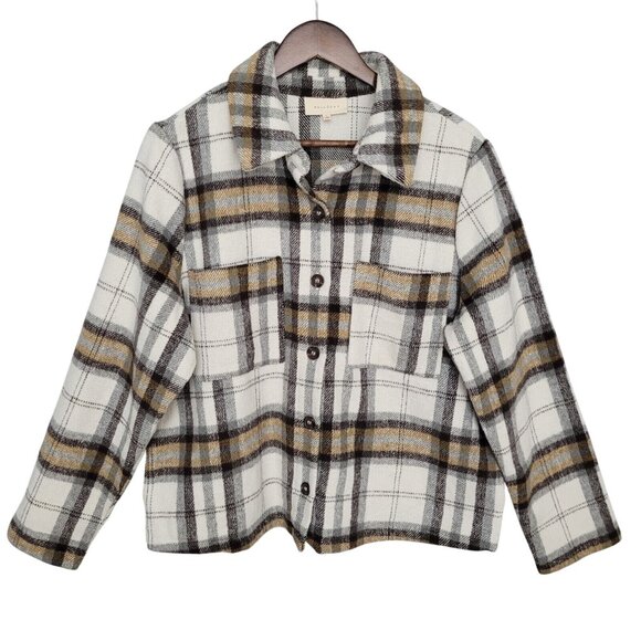 Melloday Plaid Button Up Flannel Shirt Jacket Shacket Womens Size L Warm Outdoor - Picture 1 of 10